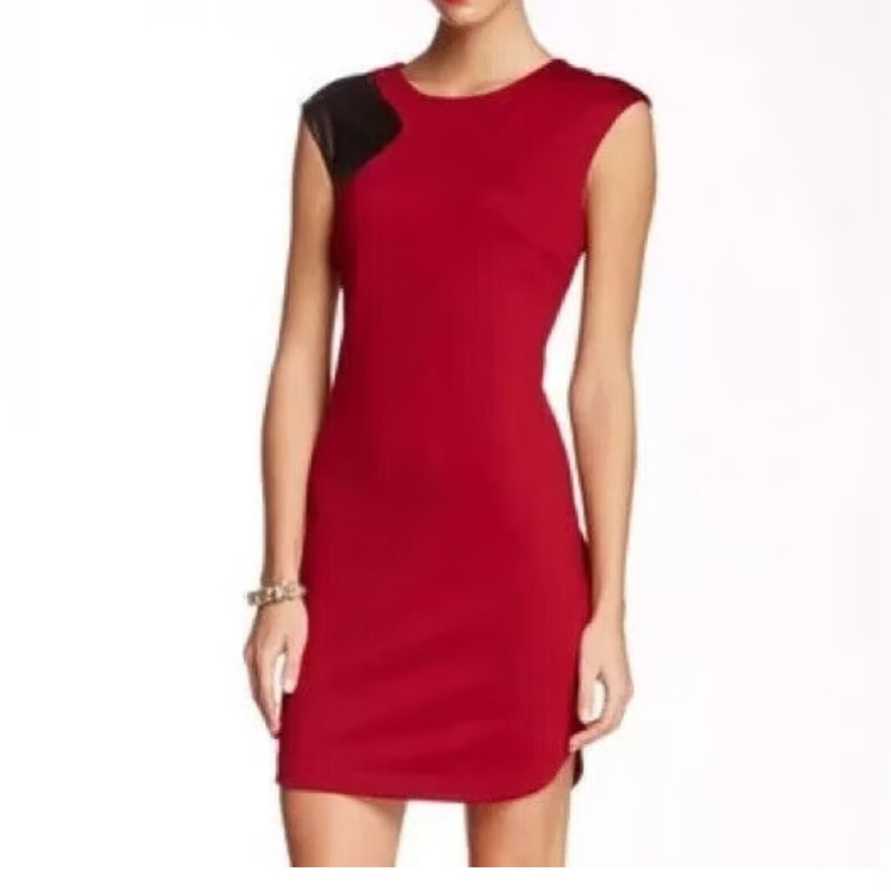 Trina Turk leather patch shoulder dress size 8